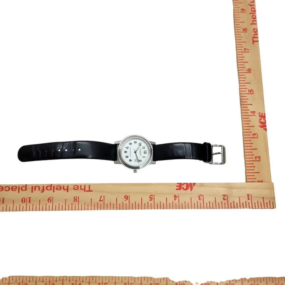Kenneth Cole New York Mens Watch White Dial Date Black Leather Band Water 50M